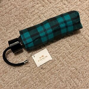 Coach Teal and Black Plaid Umbrella
